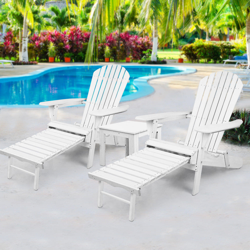 Airlie 3 Piece Beach Chair Set, White Timber