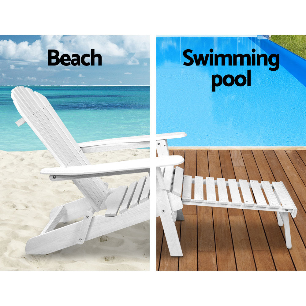 Airlie 3 Piece Beach Chair Set, White Timber