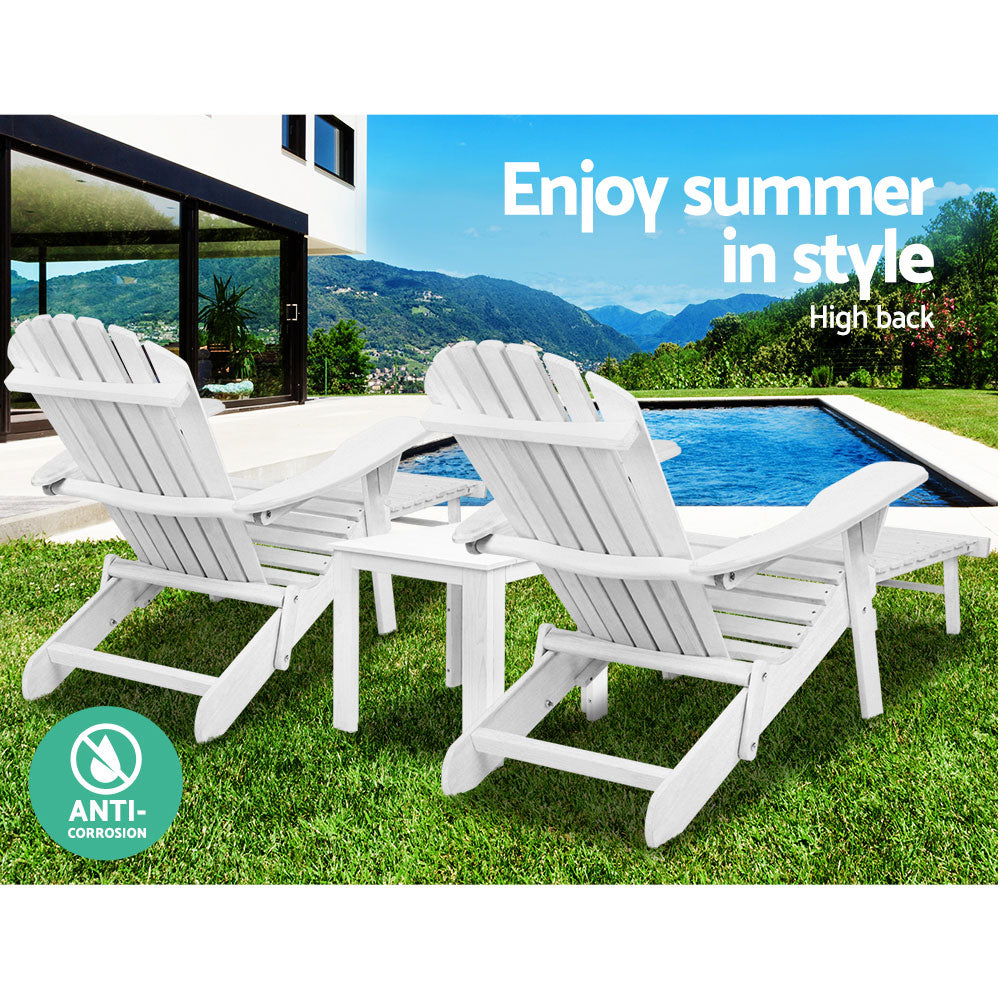 Airlie 3 Piece Beach Chair Set, White Timber