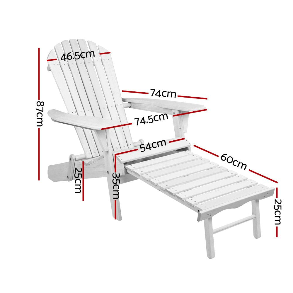 Mackay 2pcs Beach Chair, White Timber
