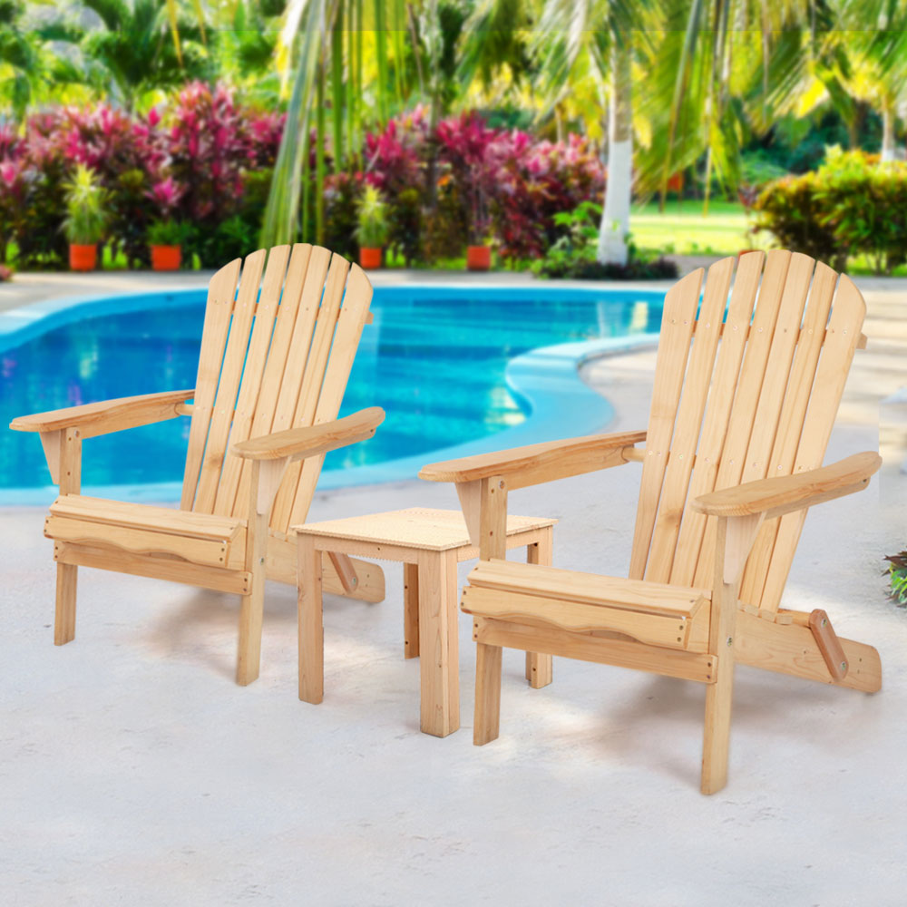Cannonvale 3 Piece Beach Chair Set, Natural Timber