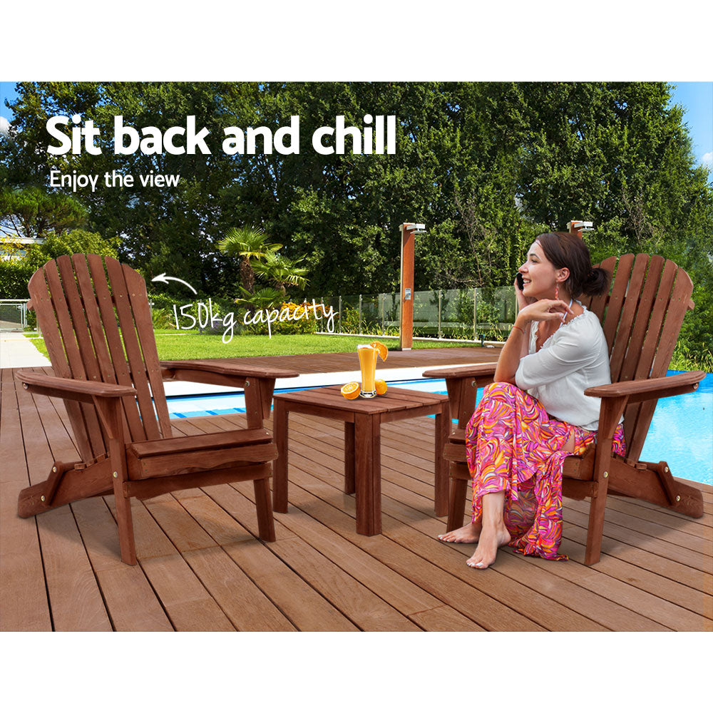 Cannonvale 3 Piece Beach Chair Set, Brown Timber