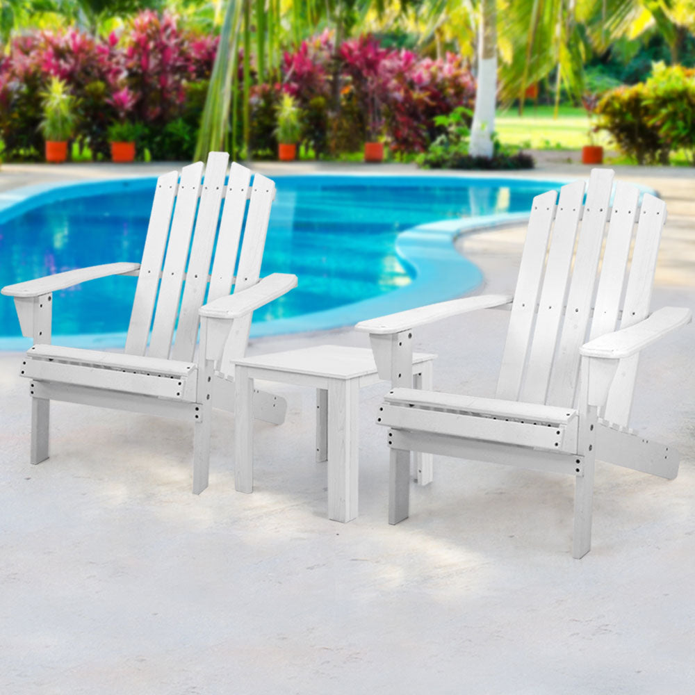 Shute Harbour 3 Piece Beach Chair Set, White Timber