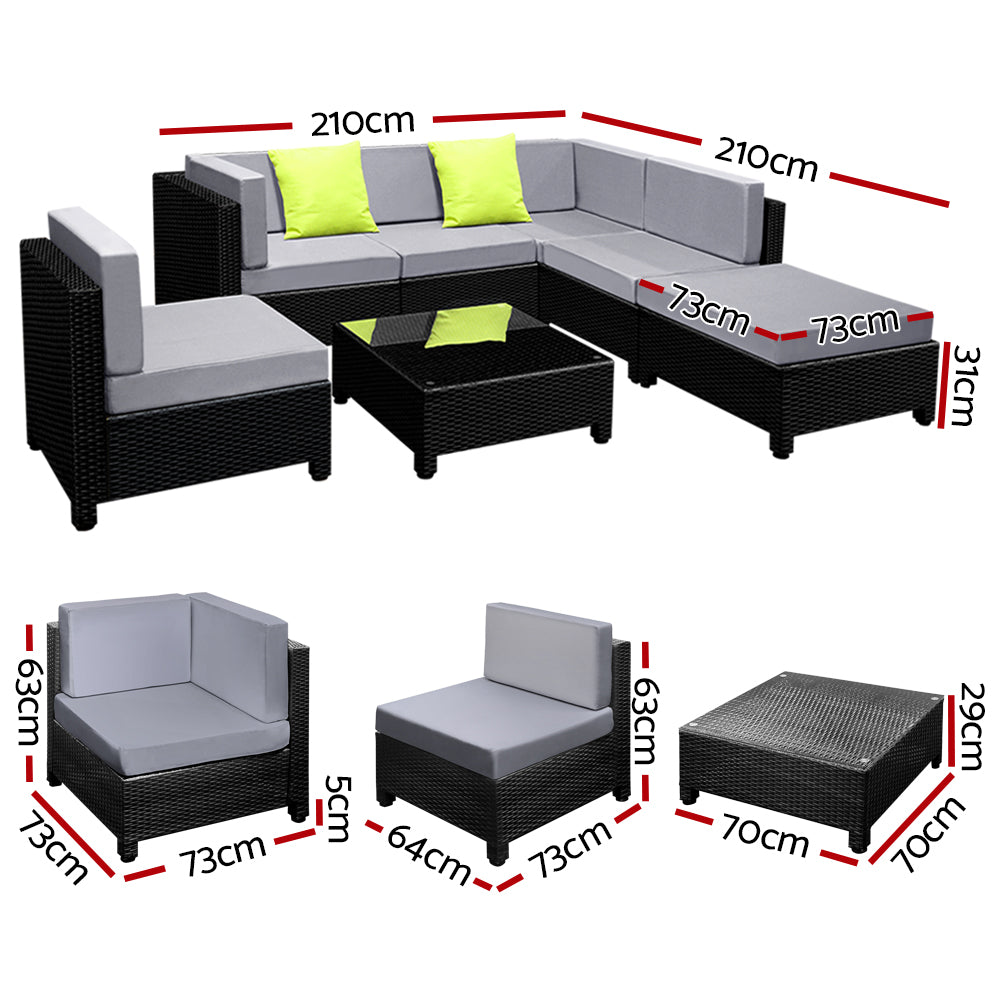 Rainbow Beach 7 Piece Outdoor Corner Lounge Set, Black Wicker