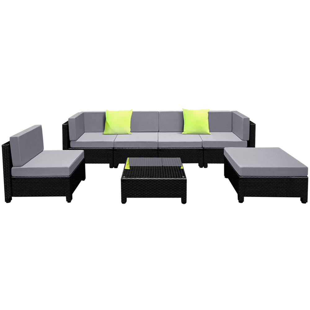 Rainbow Beach 7 Piece Outdoor Corner Lounge Set, Black Wicker