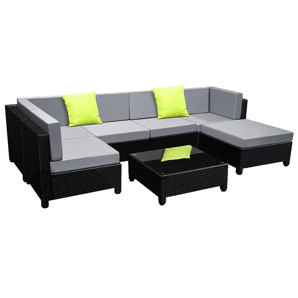 Rainbow Beach 7 Piece Outdoor Corner Lounge Set, Black Wicker