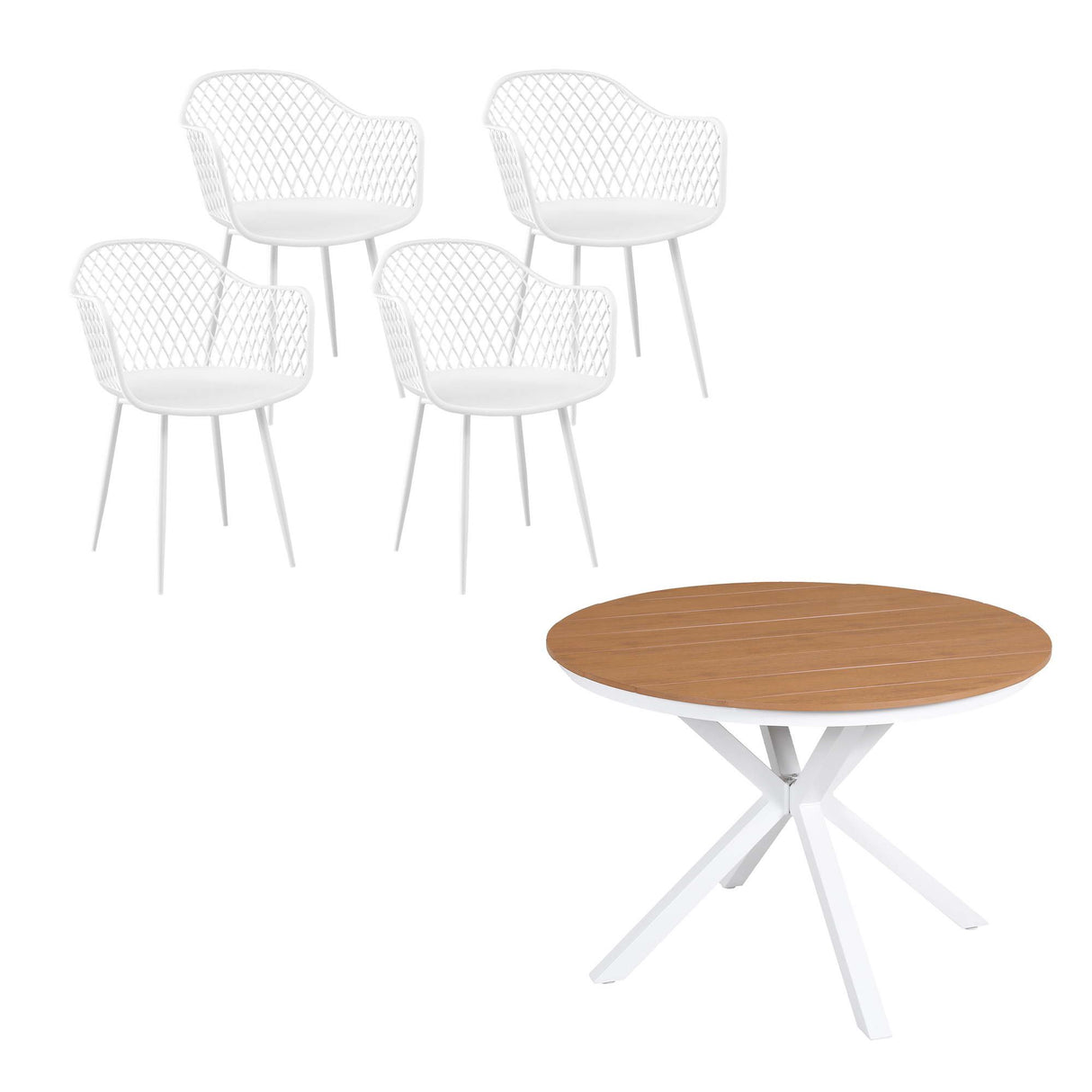 5 Piece Outdoor Dining Set, White, Diamond Weave Chairs, view 3