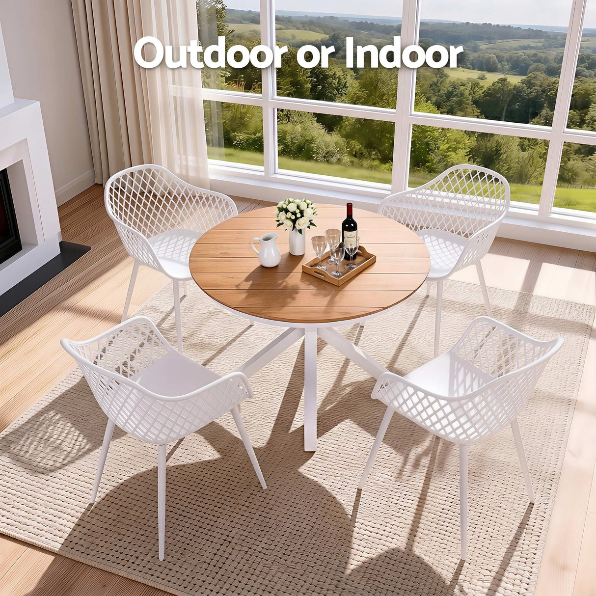 5 Piece Outdoor Dining Set, White, Diamond Weave Chairs, view 7