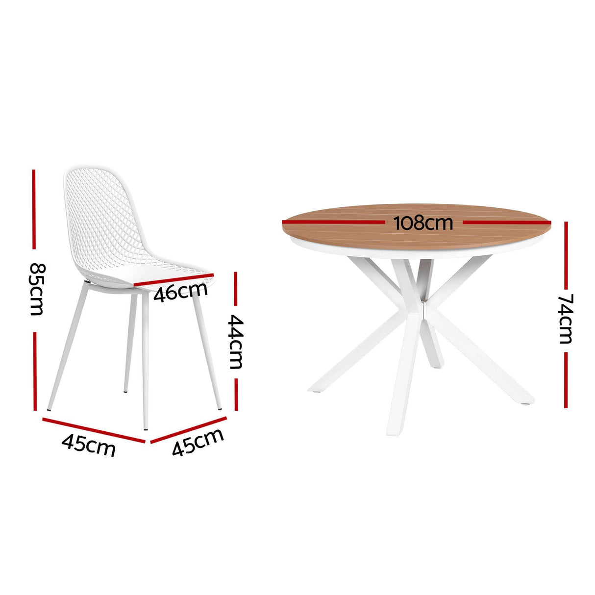 5 Piece Outdoor Dining Set, White, Lattice Weave Chairs, view 2