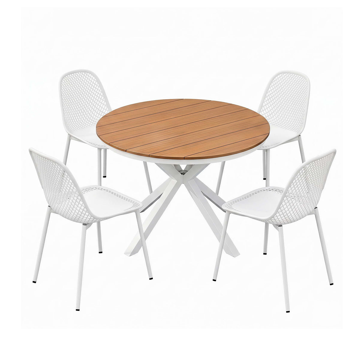 5 Piece Outdoor Dining Set, White, Lattice Weave Chairs, view 8