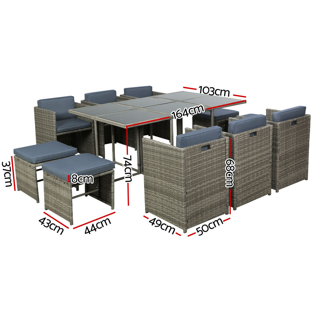 Ormiston 11 Piece Outdoor Dining Set, Grey