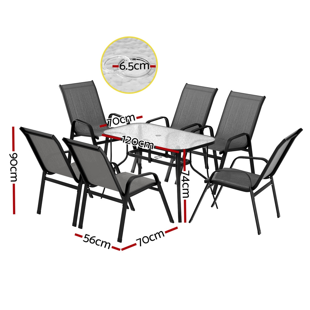 Tempered glass outdoor dining table with parasol hole