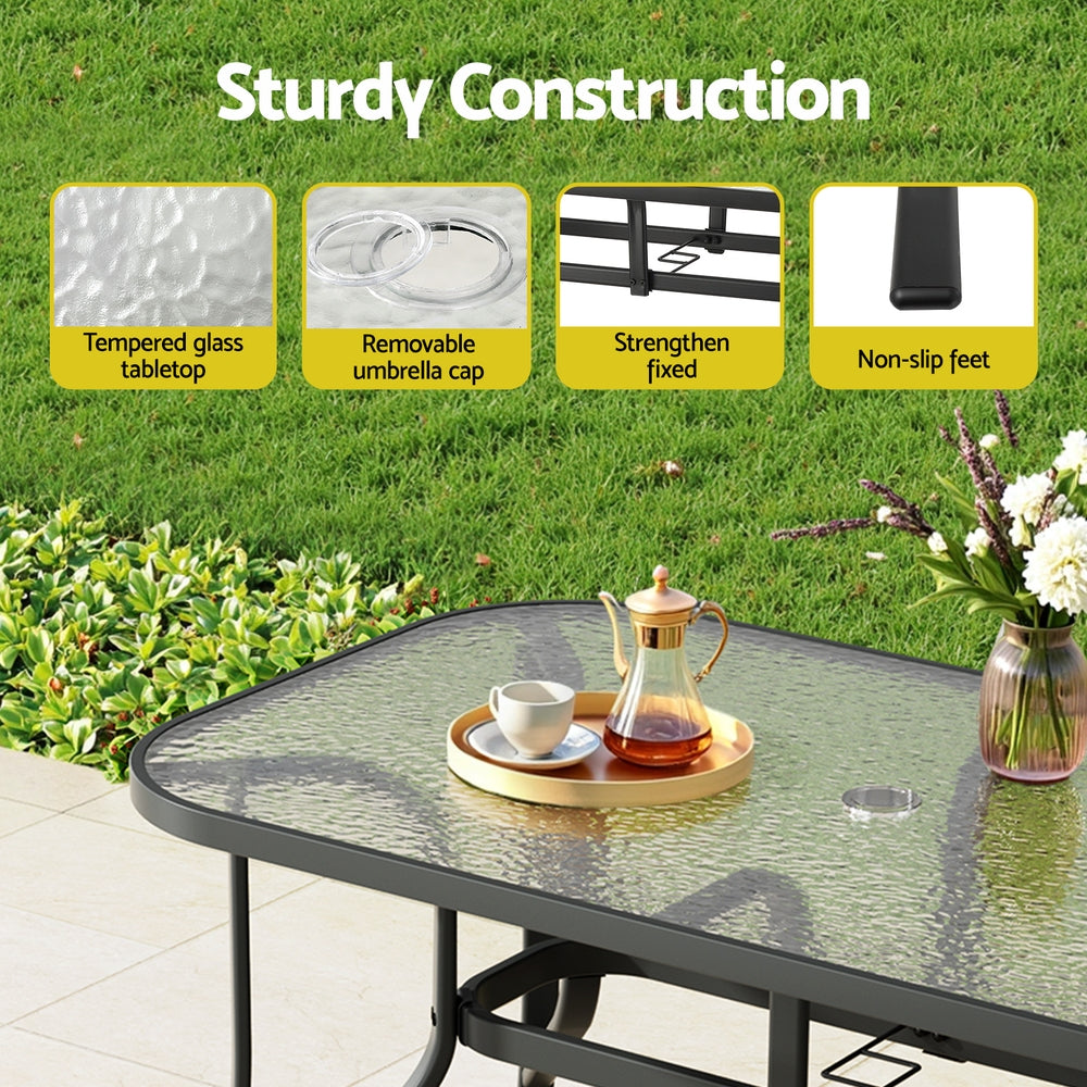 Powder-coated steel frame detail of outdoor dining set