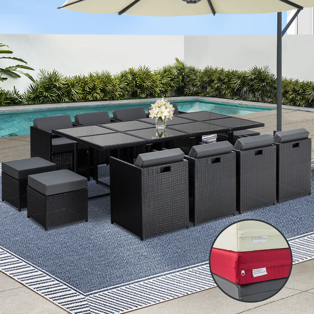 13 Piece Outdoor Dining Set, Wicker Black
