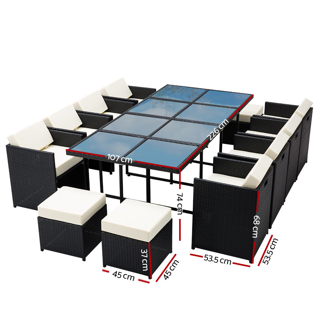 13 Piece Outdoor Dining Set, Wicker Black, view 2