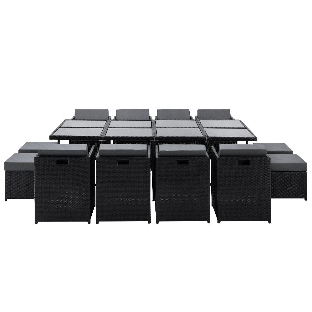 13 Piece Outdoor Dining Set, Wicker Black, view 3