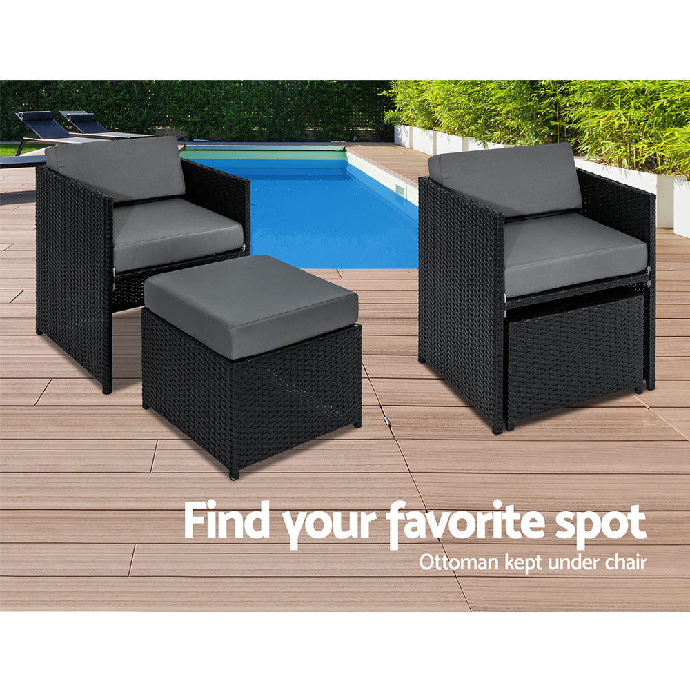 13 Piece Outdoor Dining Set, Wicker Black, view 5