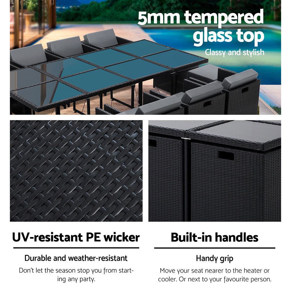 13 Piece Outdoor Dining Set, Wicker Black, view 6