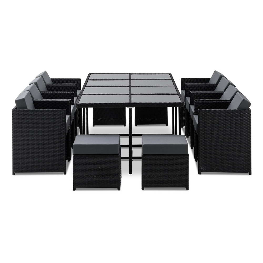 13 Piece Outdoor Dining Set, Wicker Black, view 7