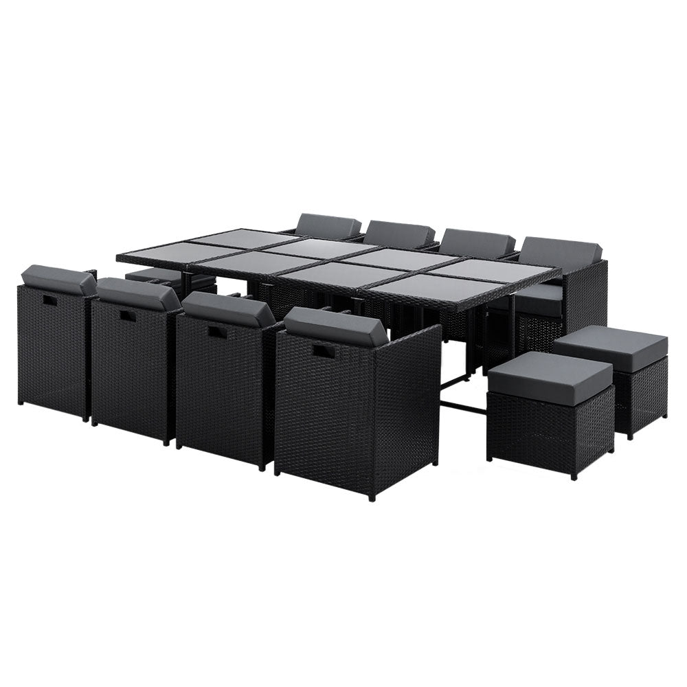 13 Piece Outdoor Dining Set, Wicker Black, view 8