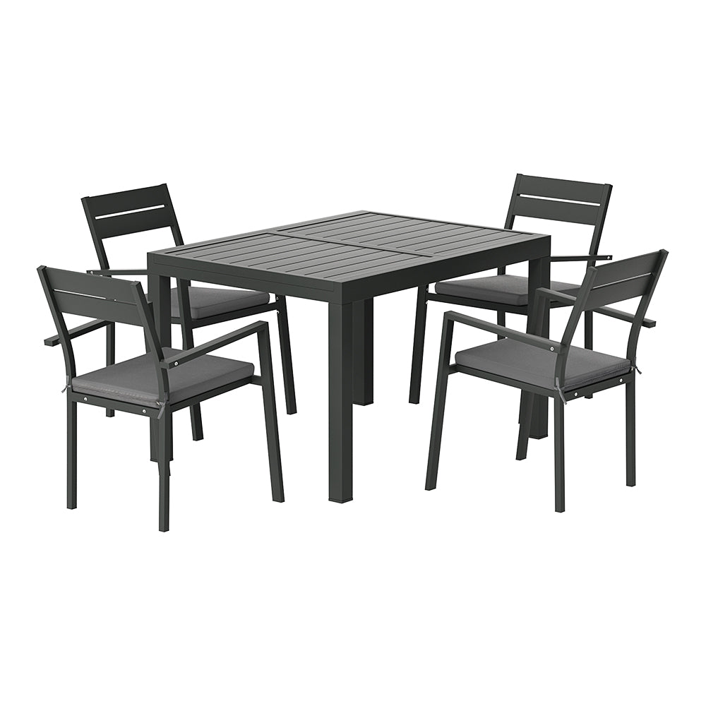 Outdoor Dining Set 5 Piece Aluminium Extendable Table And Chairs Black