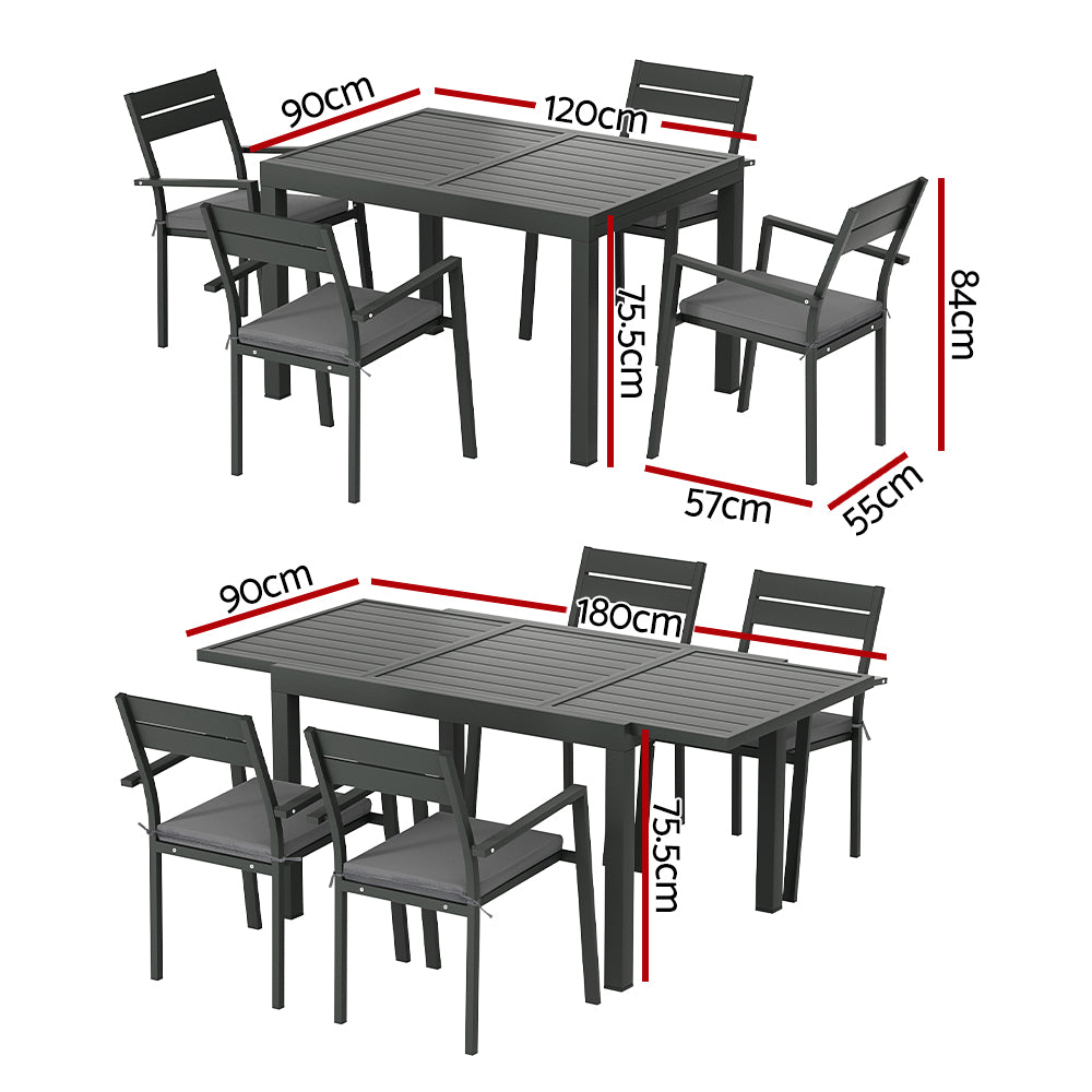 Outdoor Dining Set 5 Piece Aluminium Extendable Table And Chairs Black