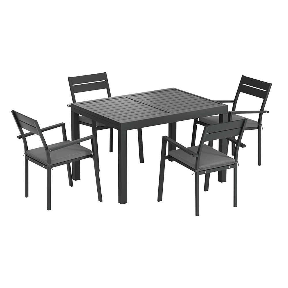 Outdoor Dining Set 5 Piece Aluminium Extendable Table And Chairs Black