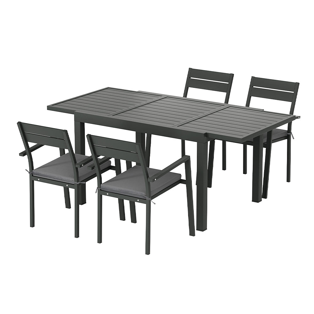Outdoor Dining Set 5 Piece Aluminium Extendable Table And Chairs Black