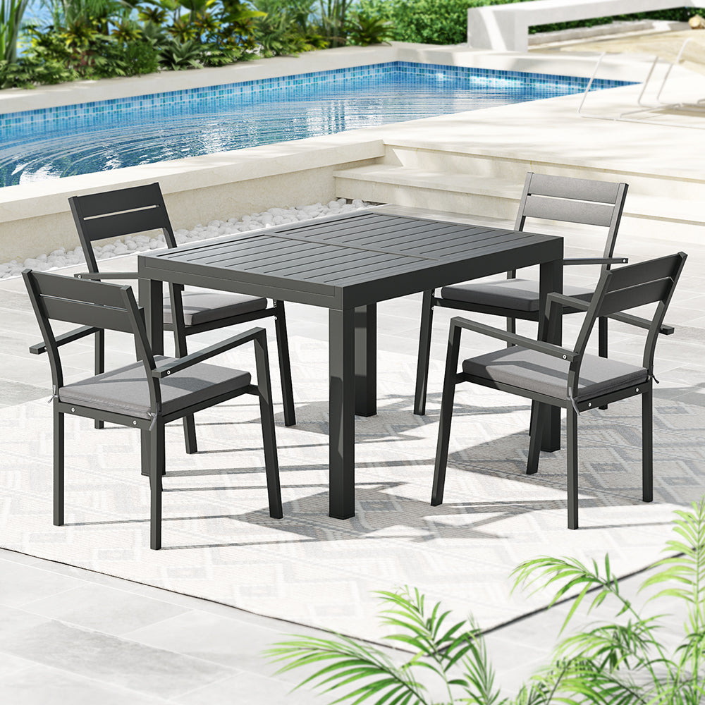 Outdoor Dining Set 5 Piece Aluminium Extendable Table And Chairs Black