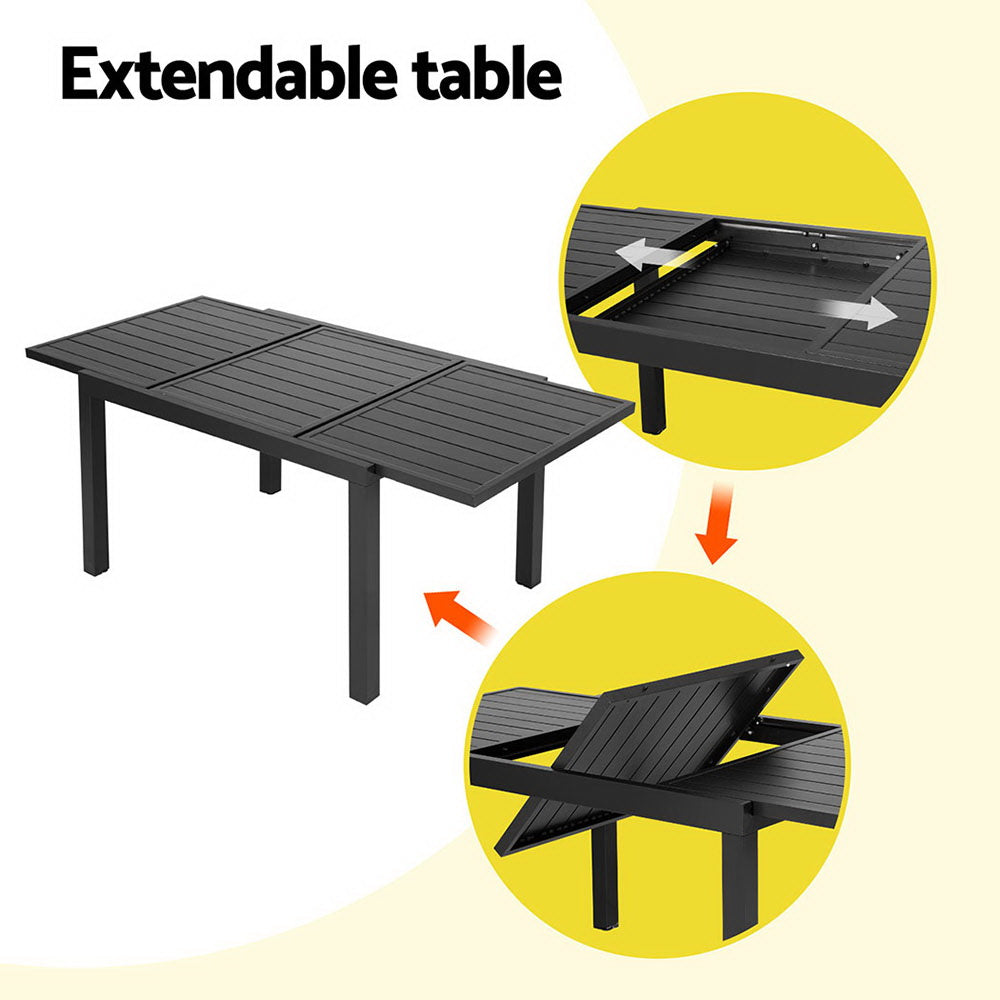 Outdoor Dining Set 5 Piece Aluminium Extendable Table And Chairs Black