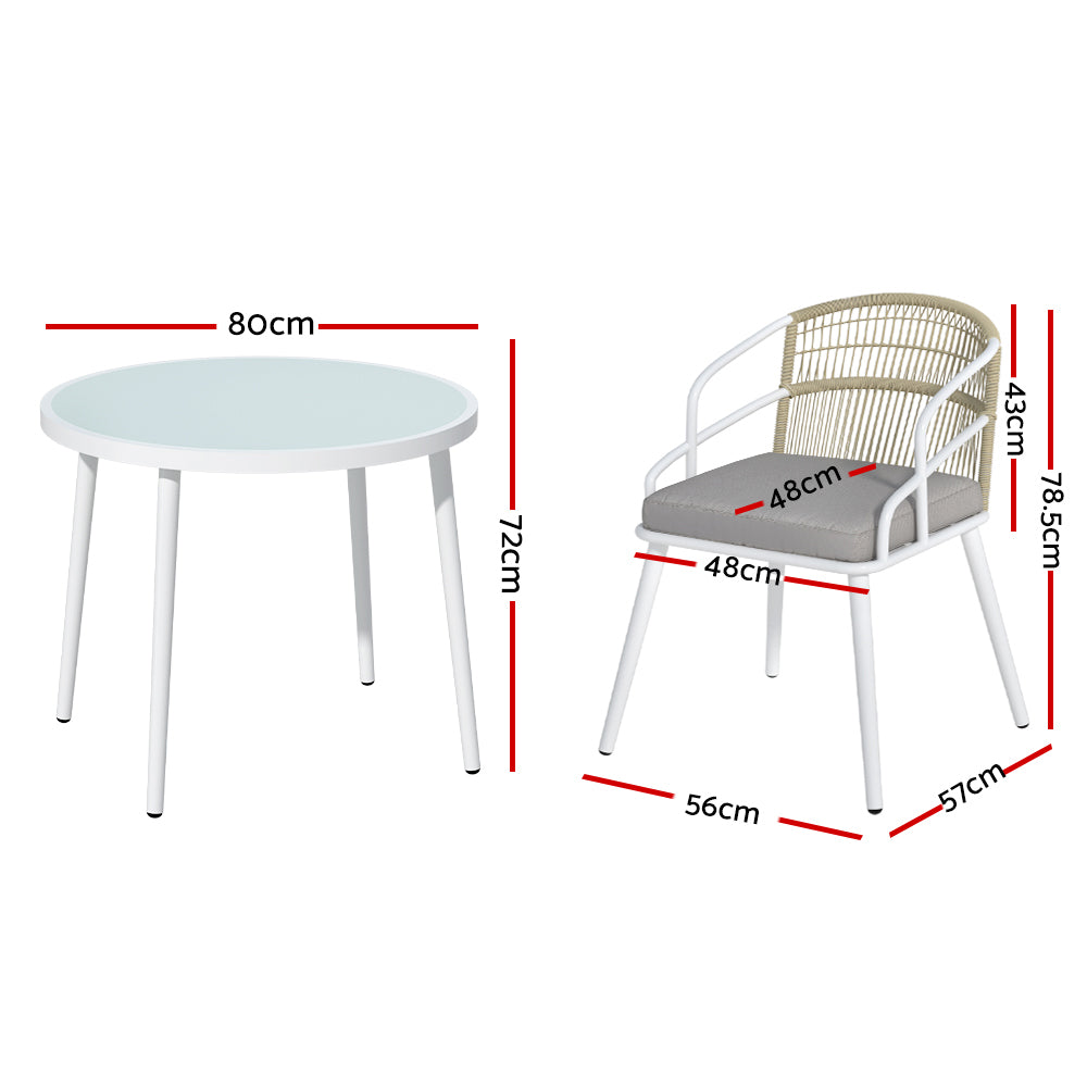 White aluminium and rope dining chair with grey cushion