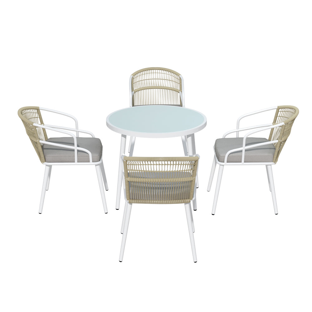 Tempered glass outdoor dining table with white frame