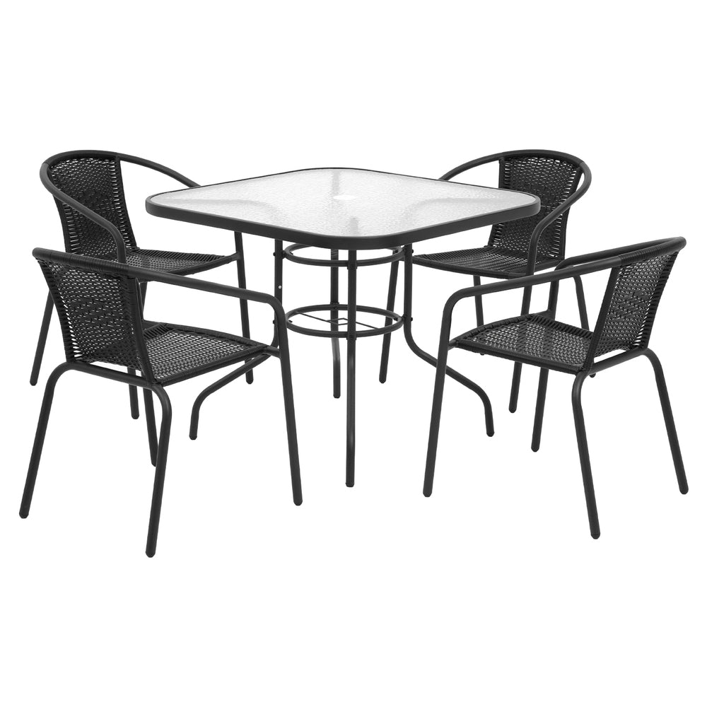 5 Piece Outdoor Dining Set Steel Frame Stackable Chairs and Table Black