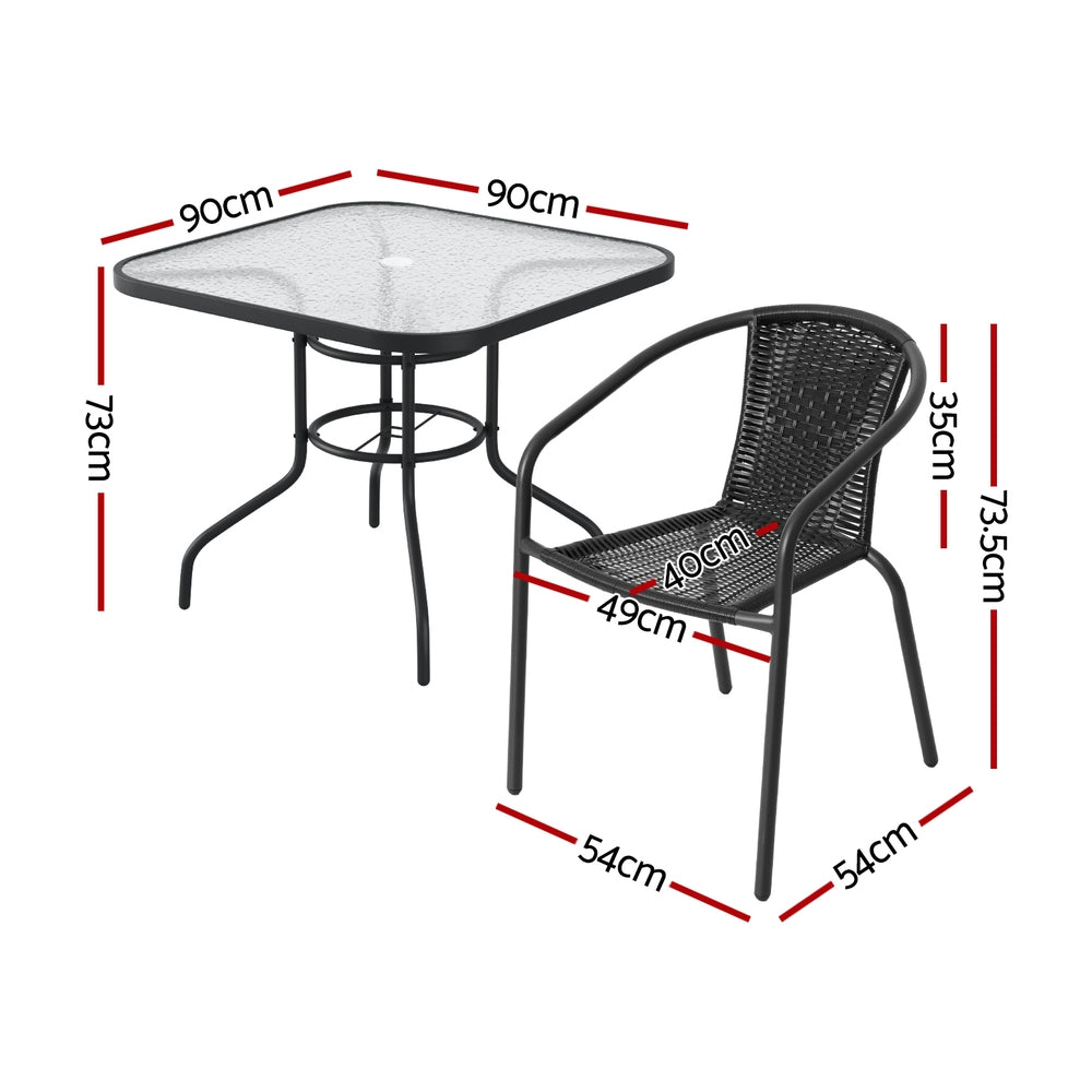5 Piece Outdoor Dining Set Steel Frame Stackable Chairs and Table Black