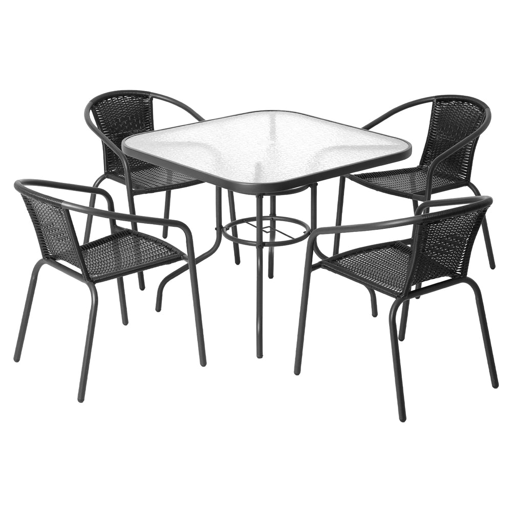 5 Piece Outdoor Dining Set Steel Frame Stackable Chairs and Table Black
