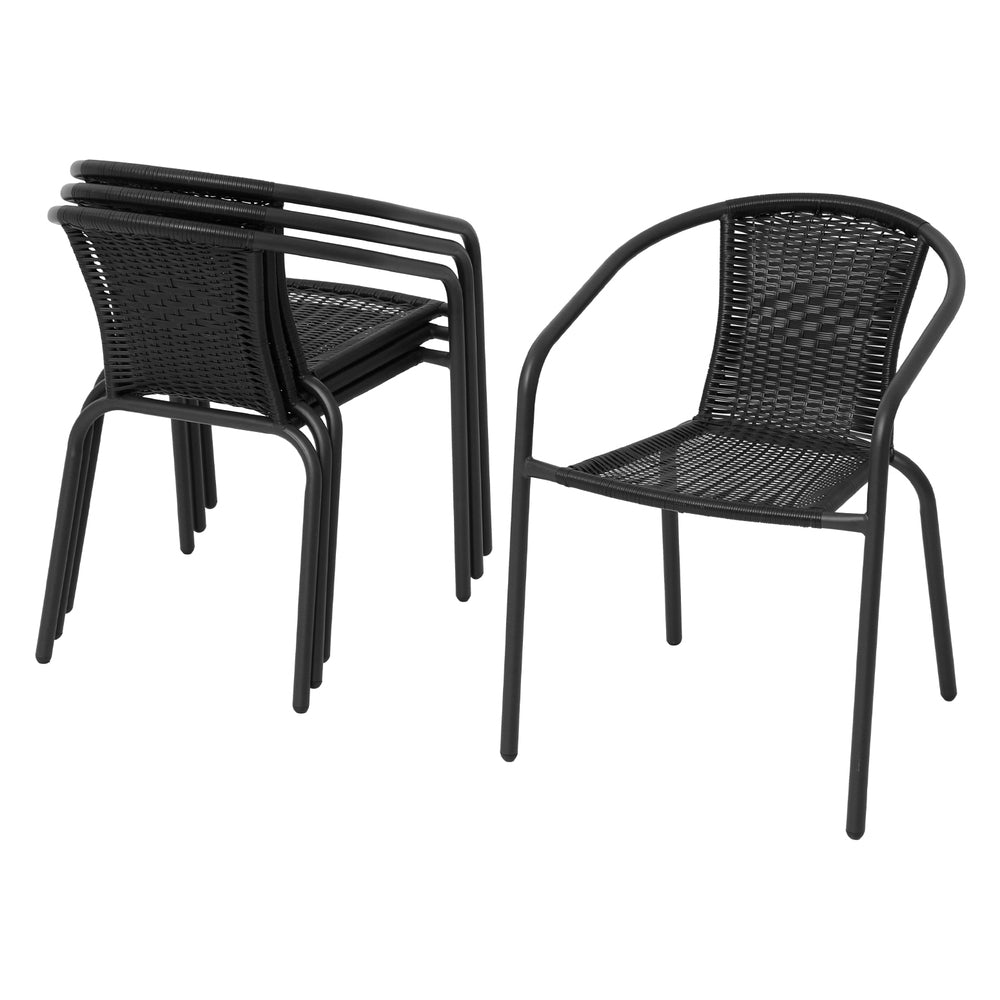 5 Piece Outdoor Dining Set Steel Frame Stackable Chairs and Table Black