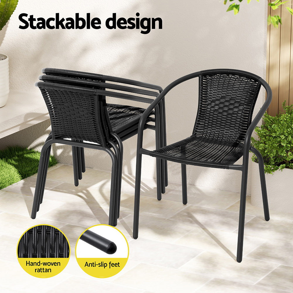 5 Piece Outdoor Dining Set Steel Frame Stackable Chairs and Table Black