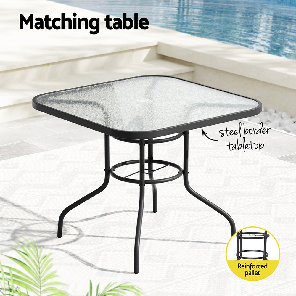 5 Piece Outdoor Dining Set Steel Frame Stackable Chairs and Table Black