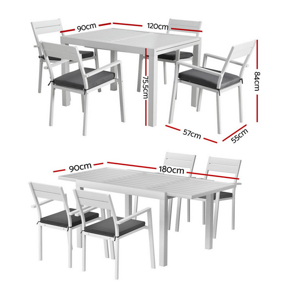 White aluminium extendable outdoor dining table