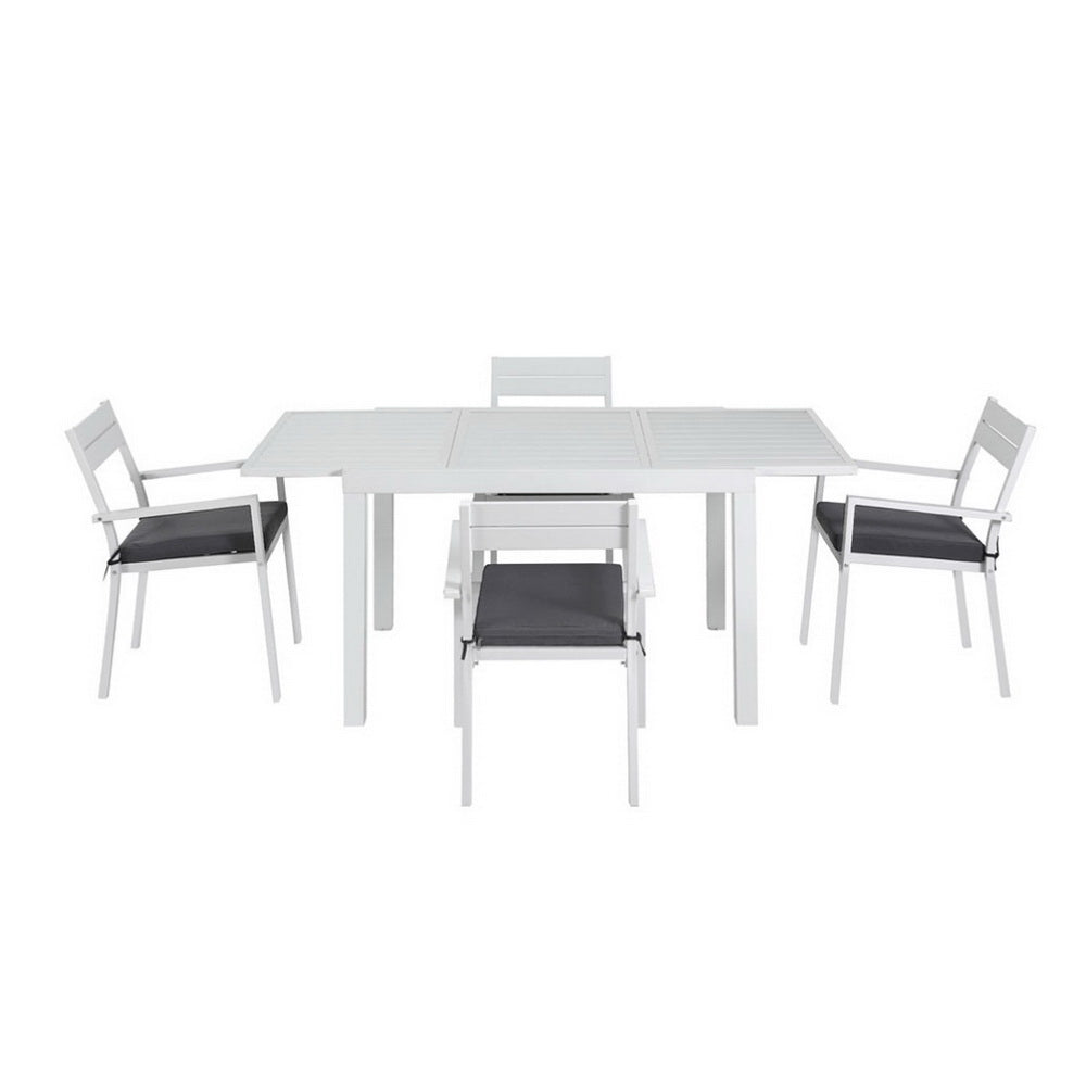 White aluminium dining chair with grey cushion