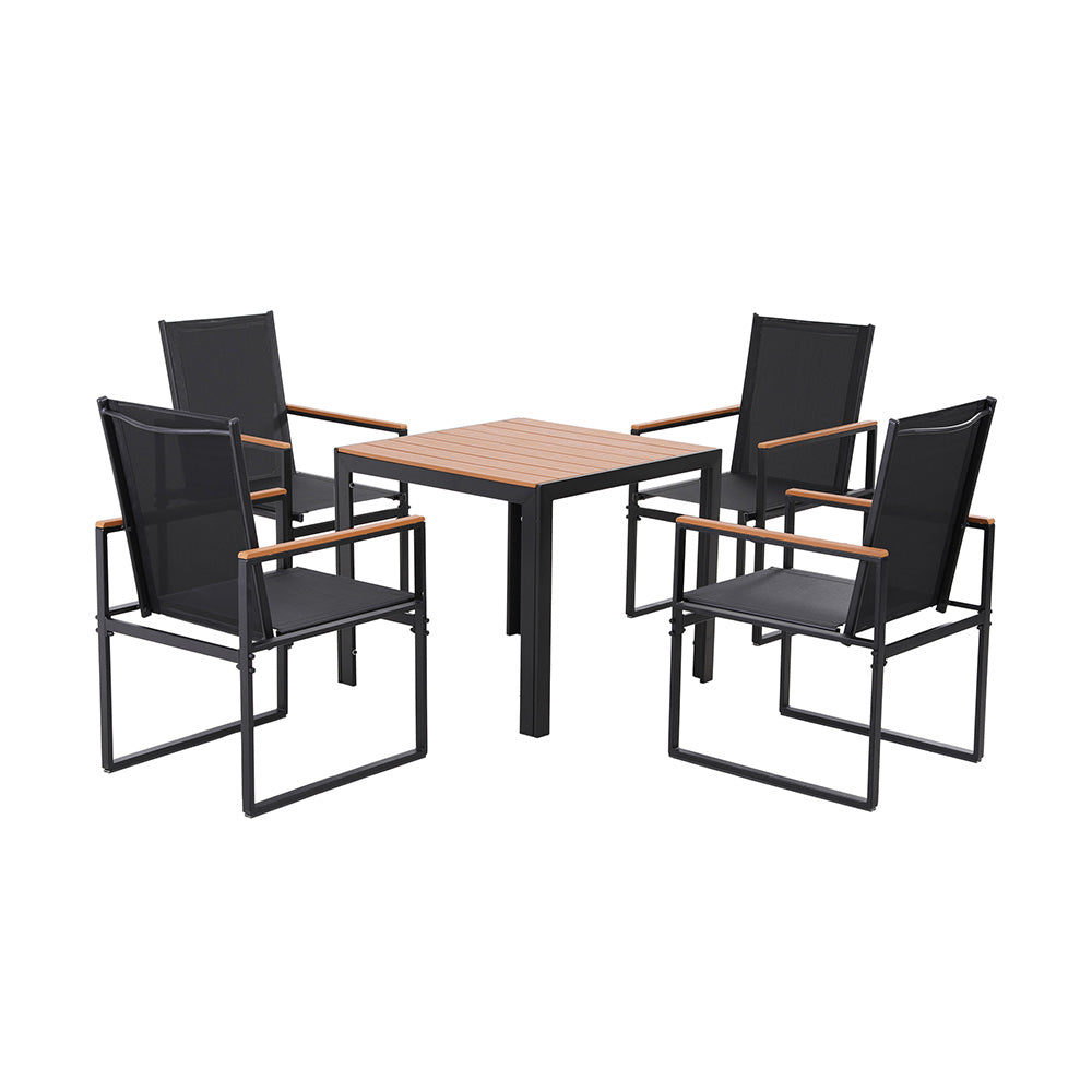 Montacute 5 Piece Outdoor Dining Set, Black Steel