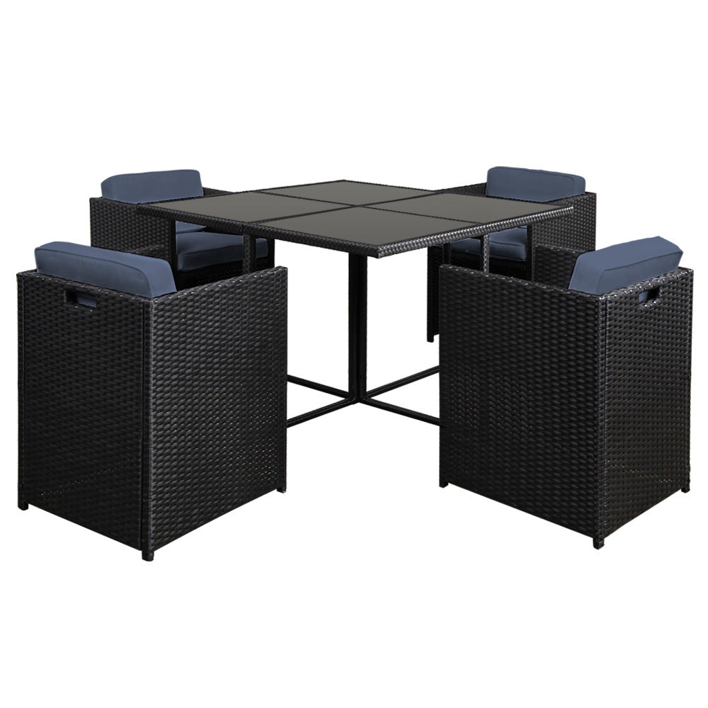 Outdoor Dining Set 5 Piece PE Wicker Table And Chairs Black