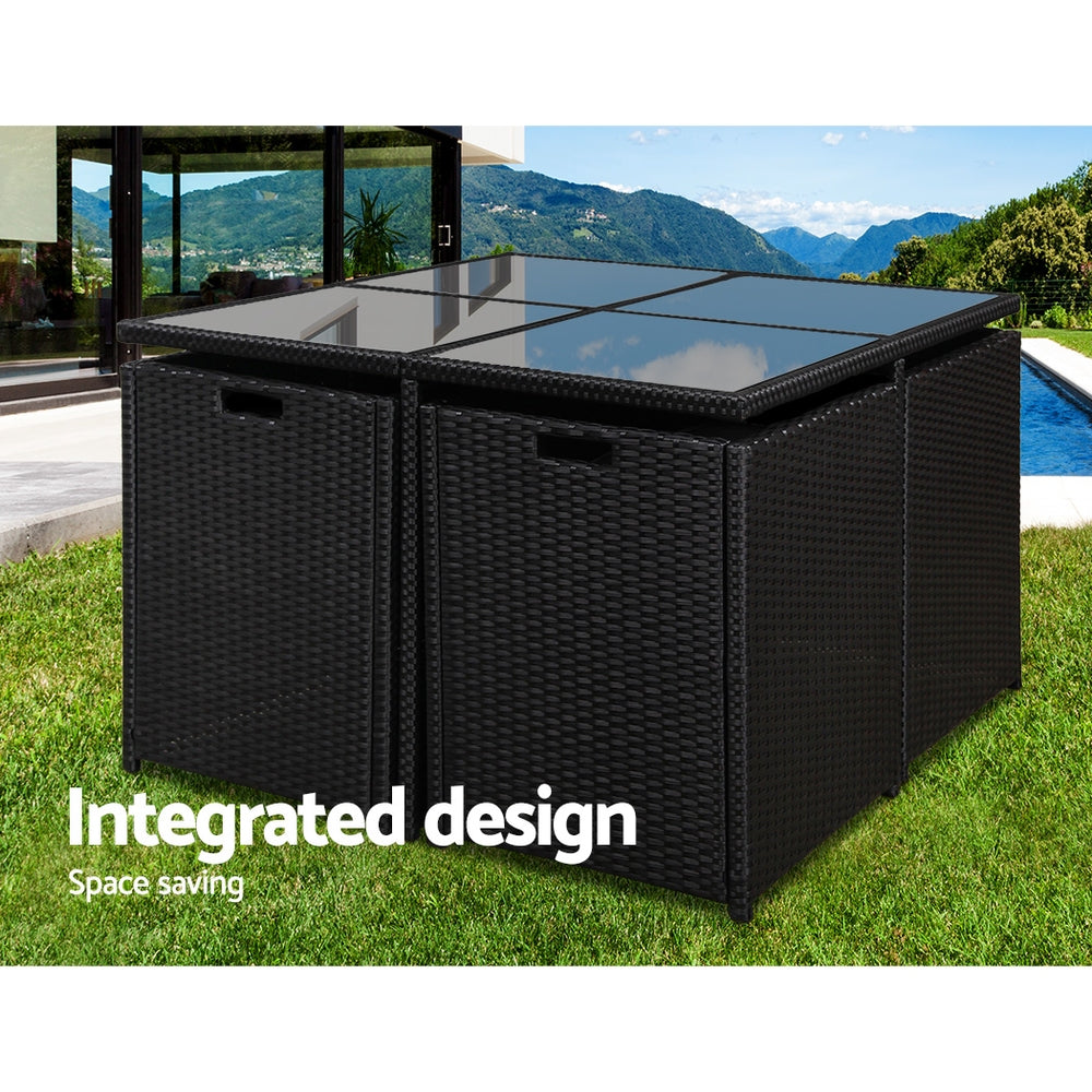 Outdoor Dining Set 5 Piece PE Wicker Table And Chairs Black