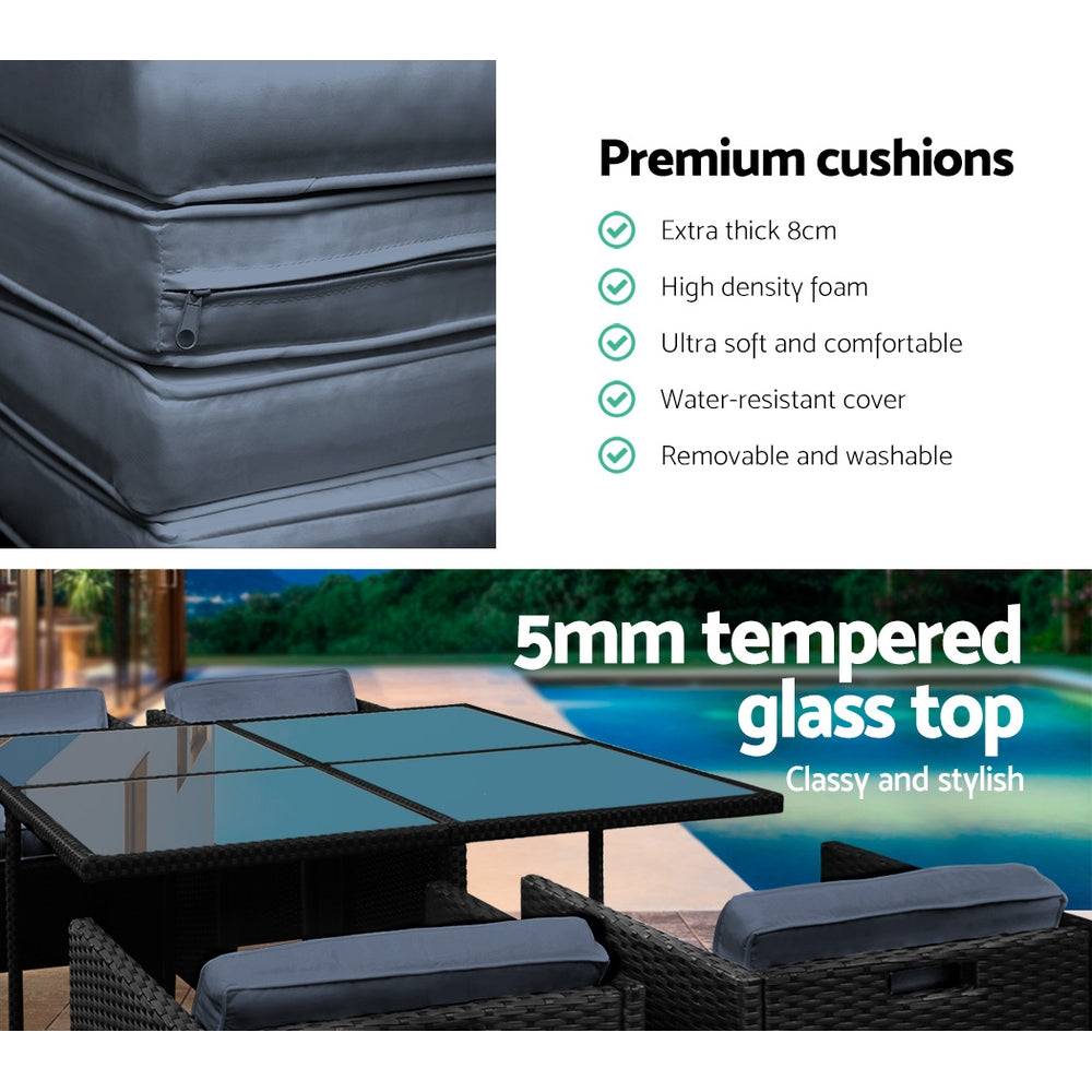 Outdoor Dining Set 5 Piece PE Wicker Table And Chairs Black