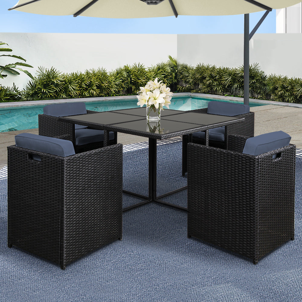 Outdoor Dining Set 5 Piece PE Wicker Table And Chairs Black