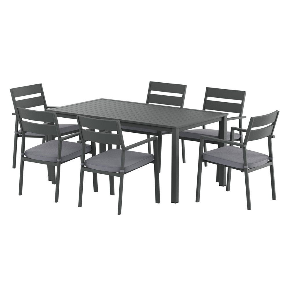 Black aluminium dining chair with grey cushion