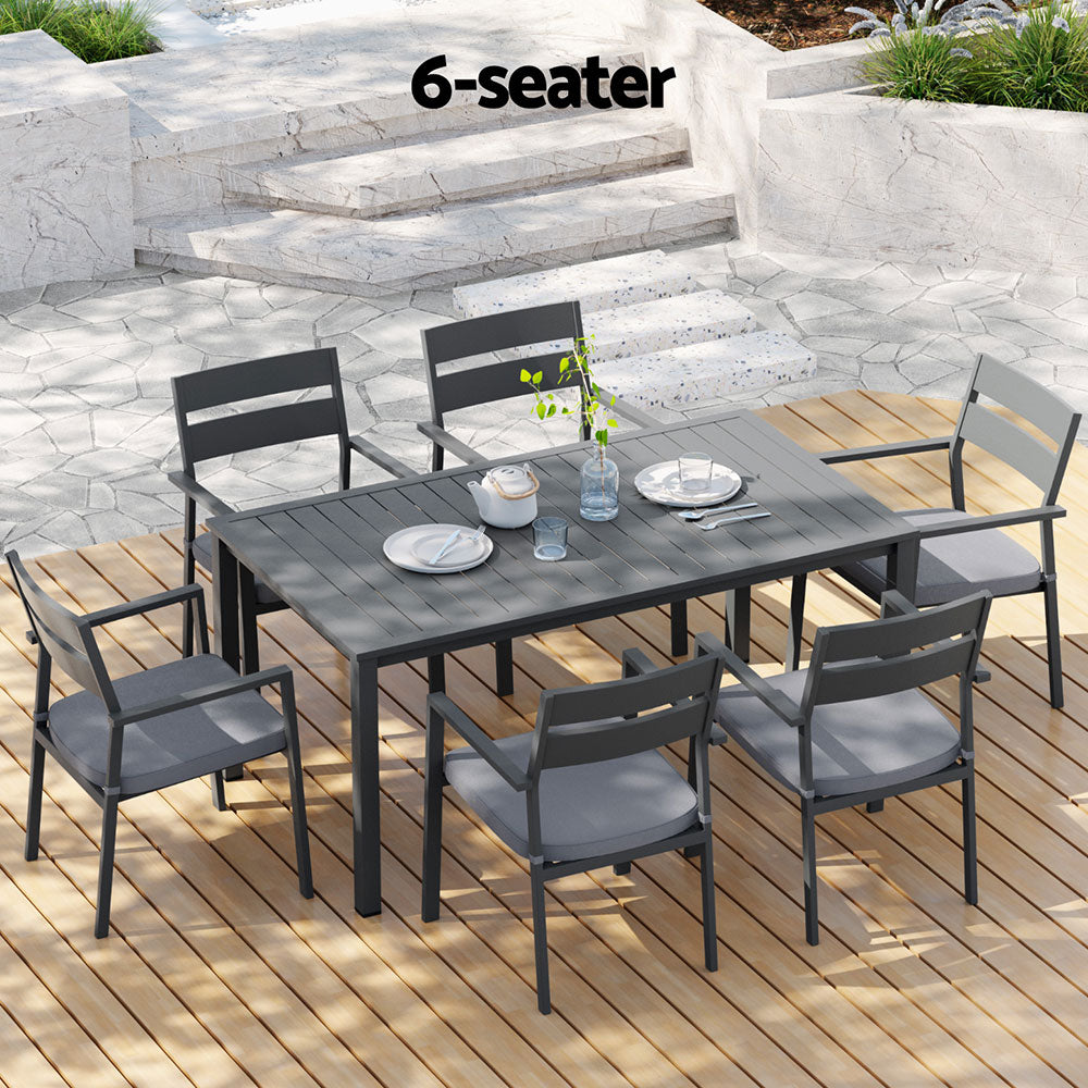 Removable cushion on black aluminium dining chair