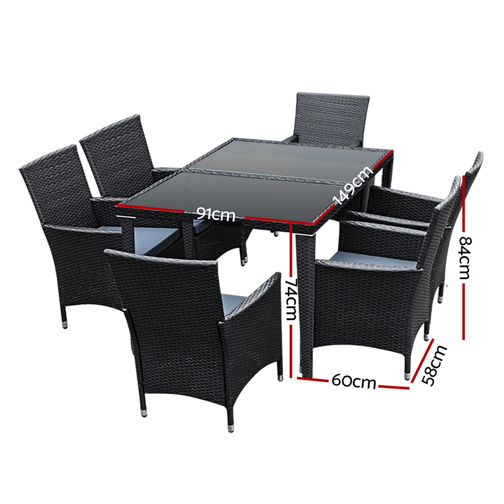 Bargara 7 Piece Outdoor Dining Set, Black Wicker