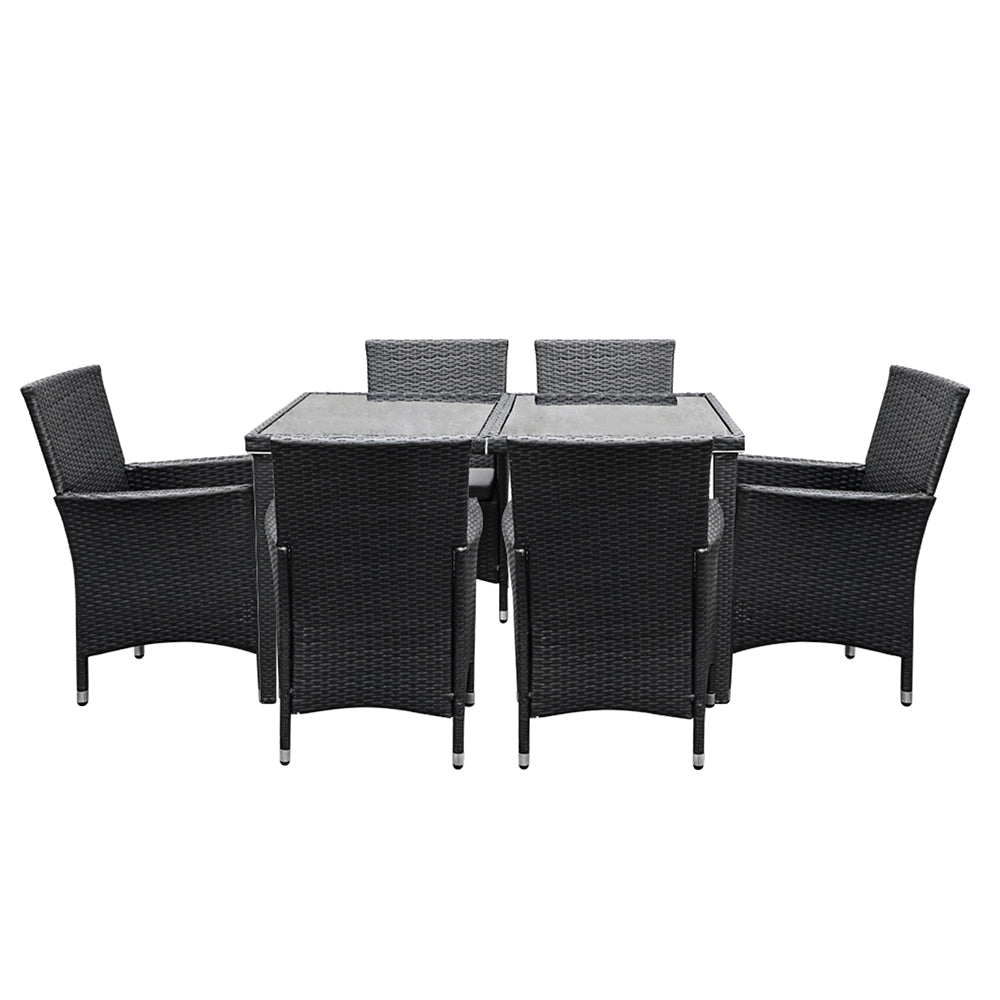 Bargara 7 Piece Outdoor Dining Set, Black Wicker