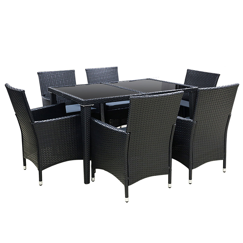 Bargara 7 Piece Outdoor Dining Set, Black Wicker